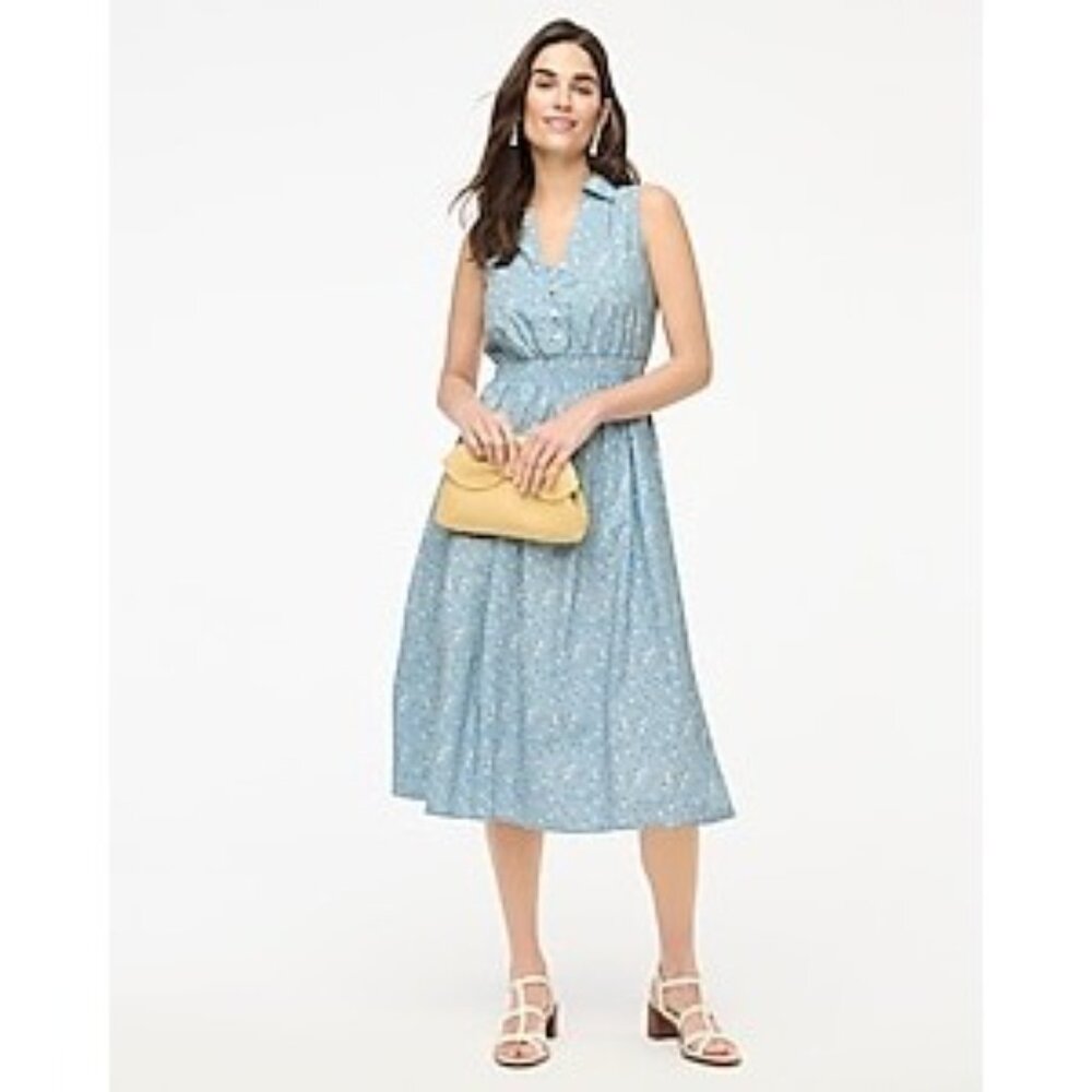 J. Crew Blue Floral Sleeveless Midi Dress